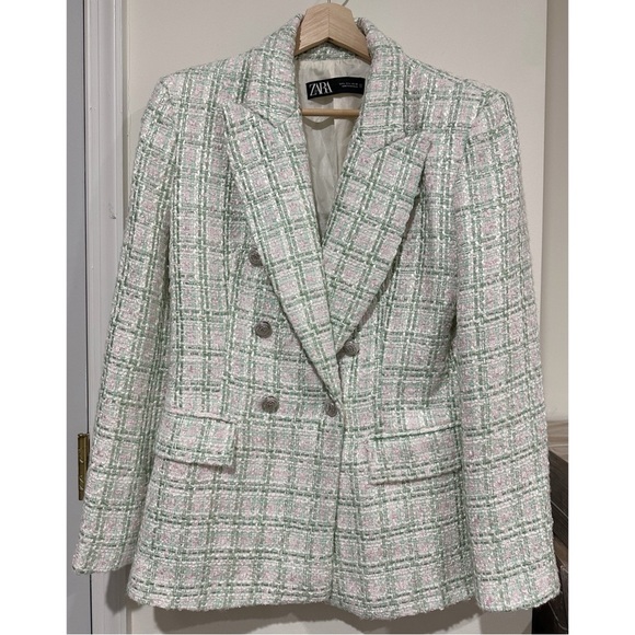 Zara Tweed Double Breasted Texture Blazer Jacket - Picture 5 of 13